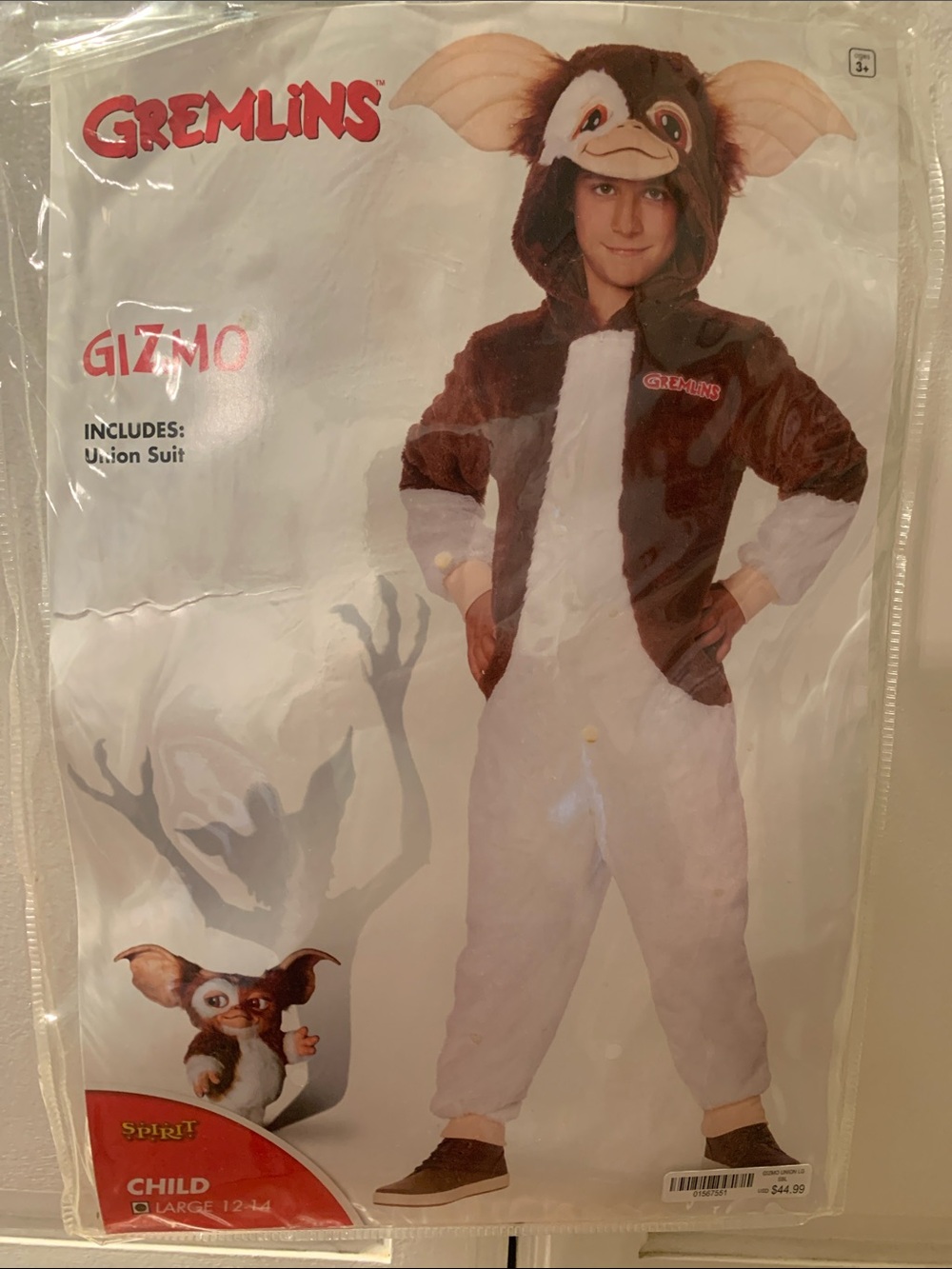 Spirit Gremlins Gizmo Brown and White Kids Union Suit Costume